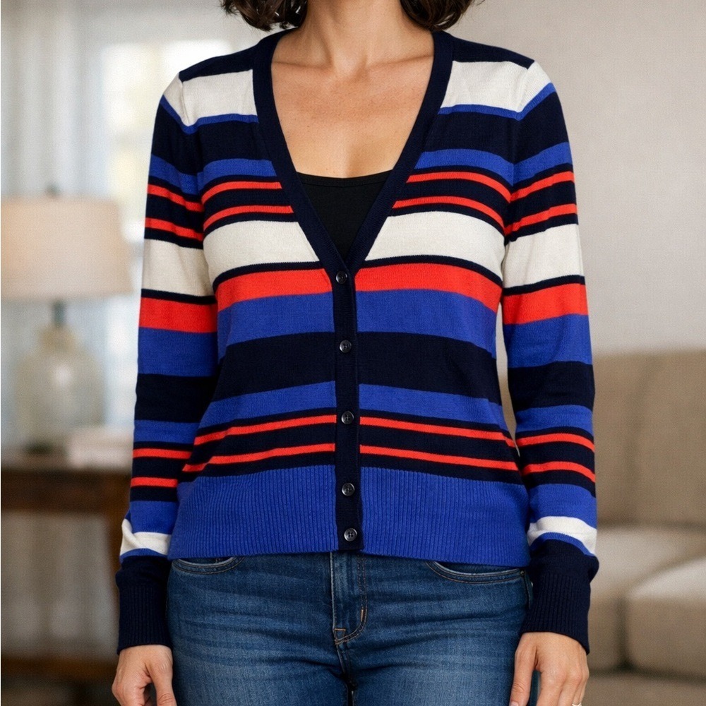 NWT Worthington Multicolor Striped Women's Cardigan long sleeve v-neck button M